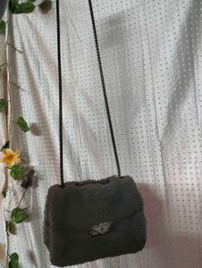 Fuzzy Grey Chain Bag