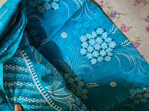 Beautiful Blue Floral Print Saree