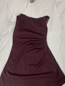 a offshoulder dress in maroon colour from savana