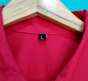 Women Solid Red Denim Jacket L Size