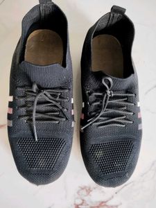 Black Knit Sneakers with Stripe Detail