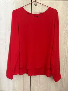 Chic Red Layered Long Sleeve Top