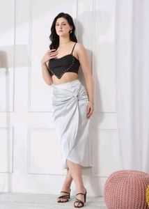 Chic Ruched Satin Midi Skirt