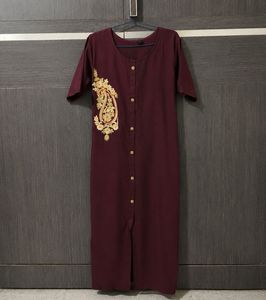Maroon Kurta with Golden Embroidery | long kurti