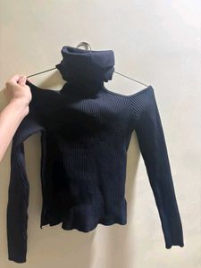 Black Cold Shoulder Turtleneck Sweater