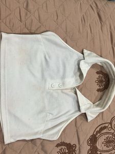 White Collared Halter Top