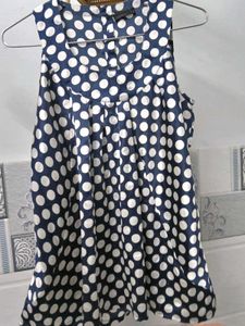 Navy blue, cut sleeved, A-line Polka Dot top
