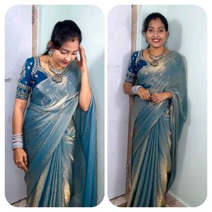 Elegant Blue Saree with Embellished Blouse