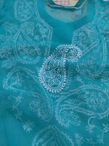 Teal Chikankari Kurta