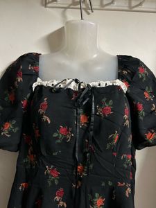 Black Floral Print Mini Dress