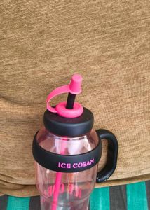 Cute Pink Water Bottle with Straw