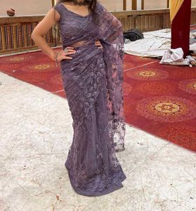partywear grey saree with blouse