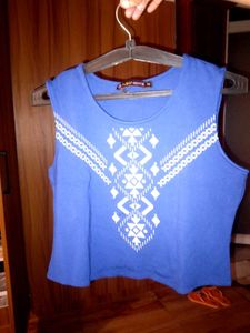 Blue Tribal Print Sleeveless Top
