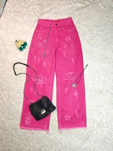 Y#k Aesthetic Hot Pink Ripped Denim Jeans