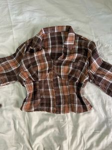 Brown Plaid Button-Up Shirt