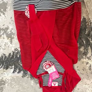 Stylish Red top n bottom set with Striped Accents