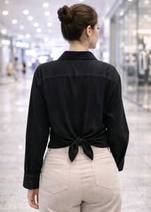 Chic Black Tie-Front Blouse