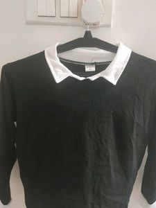 Collared Black Long Sleeve Top