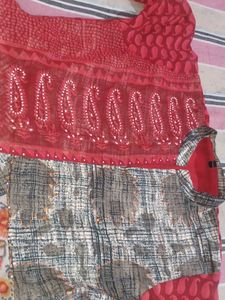 Elegant Red &amp; Grey Kurta with full flair