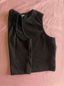 Ribbed Black Cropped Tank Top