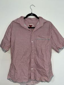 unisex Pink Geometric Print Short Sleeve Shirt