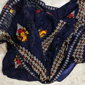 Elegant Navy Blue Floral Saree
