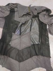 Navy Blue Double Breasted Coat &amp; Grey Patchwork Ja