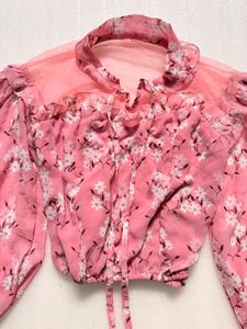 Chic Pink Floral Puff Sleeve Top