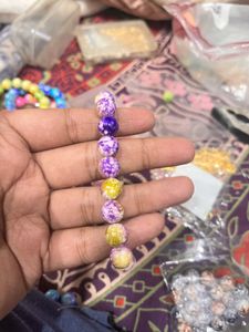 Beaded Bracelet with Bunny Charm(purple)