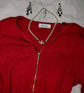 Authentic CK cherry red zip up cardigan