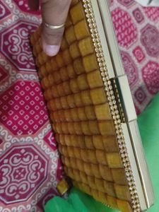 Golden Beaded Clutch With Detachable Sling