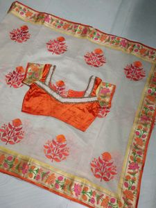 Beige Kota saree with Paithani border& Blouse