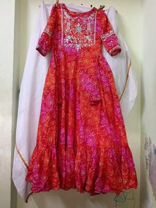 Red Bandhani Embroidered Dress