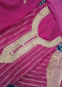Beautiful Magenta Kurta Set with Gold Embellishmen