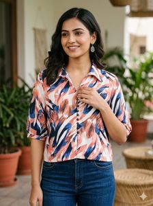 Chic Floral Print Button-Up Top