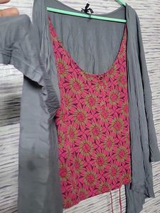 Stylish Floral Top with Grey Shrug