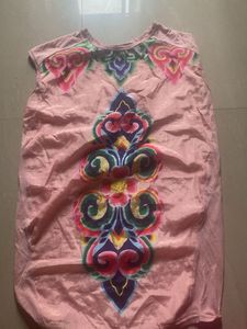 Pink long to  with Multicolor Print