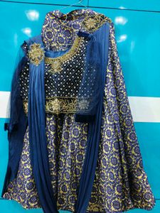 Blue &amp; Gold Embroidered Lehenga Choli