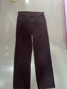 Brown Wide Leg Denim Jeans