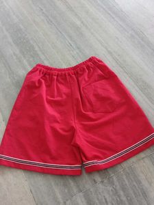 Red Culotte Shorts with Striped Hem