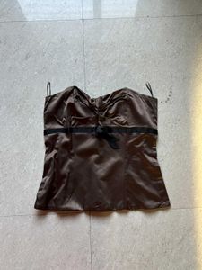 Satin Corset Top with Bow Detail