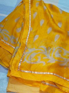Vibrant Yellow Saree with Silver Motifs
