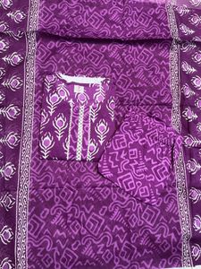 Purple Block Print Cotton Kurta-New