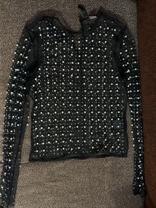 H&amp;M sheer top with pearls - S