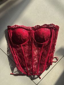 Elegant Red Lace Corset Top