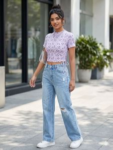 Cute Purple Heart Print Cropped Top