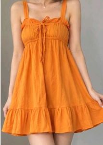Korean Orange Summer Tie-Front Dress