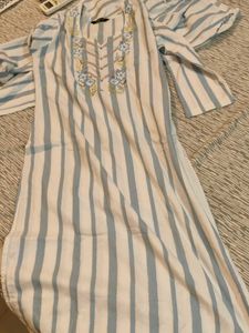 Cotton white and Blue striped kurta set