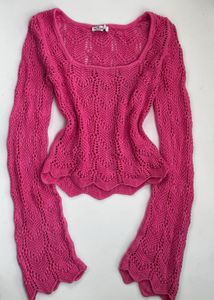 Chic Pink Crochet Knit Top