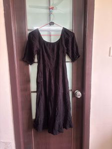 Black Square Neck Midi Dress